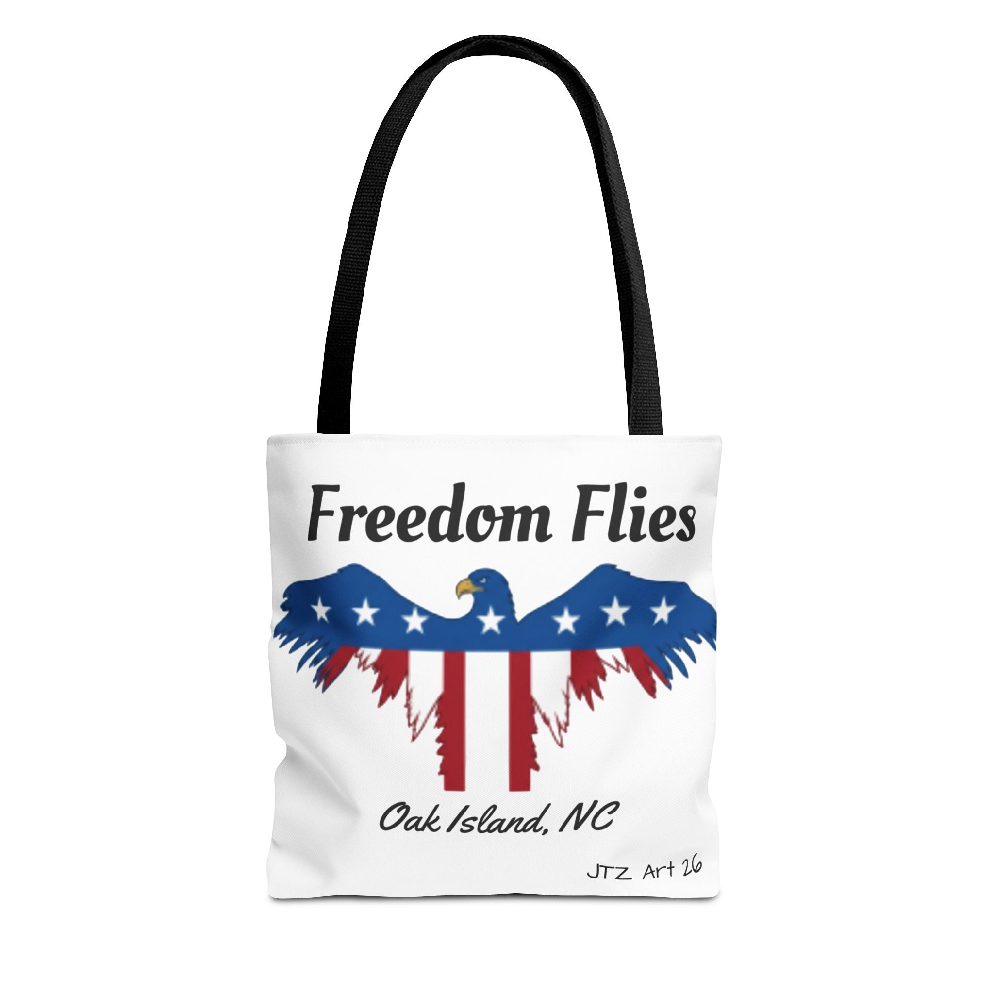 Freedom Flies Patriotic Eagle Tote Bag — Oak Island, NC USA Flag Design