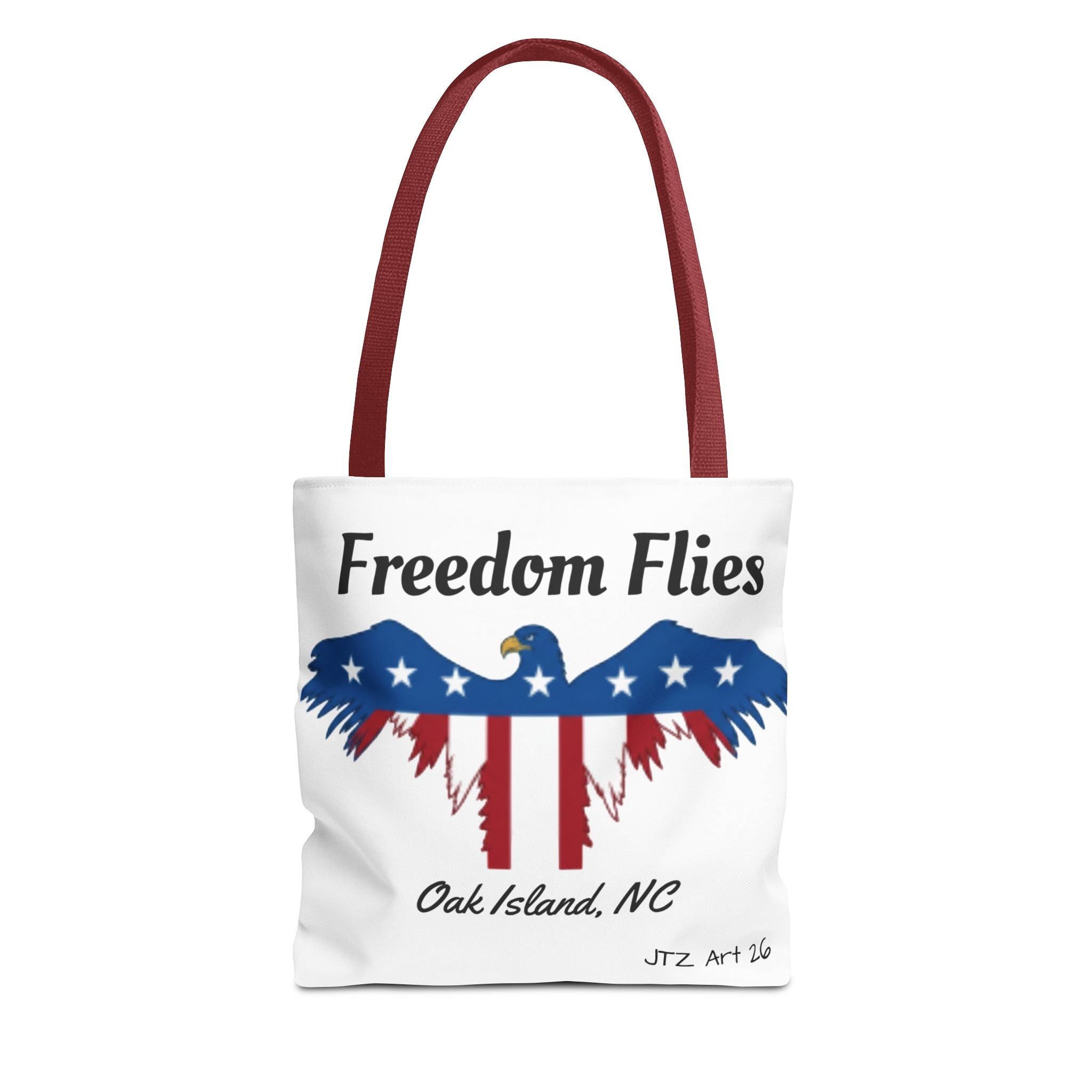 Freedom Flies Patriotic Eagle Tote Bag — Oak Island, NC USA Flag Design