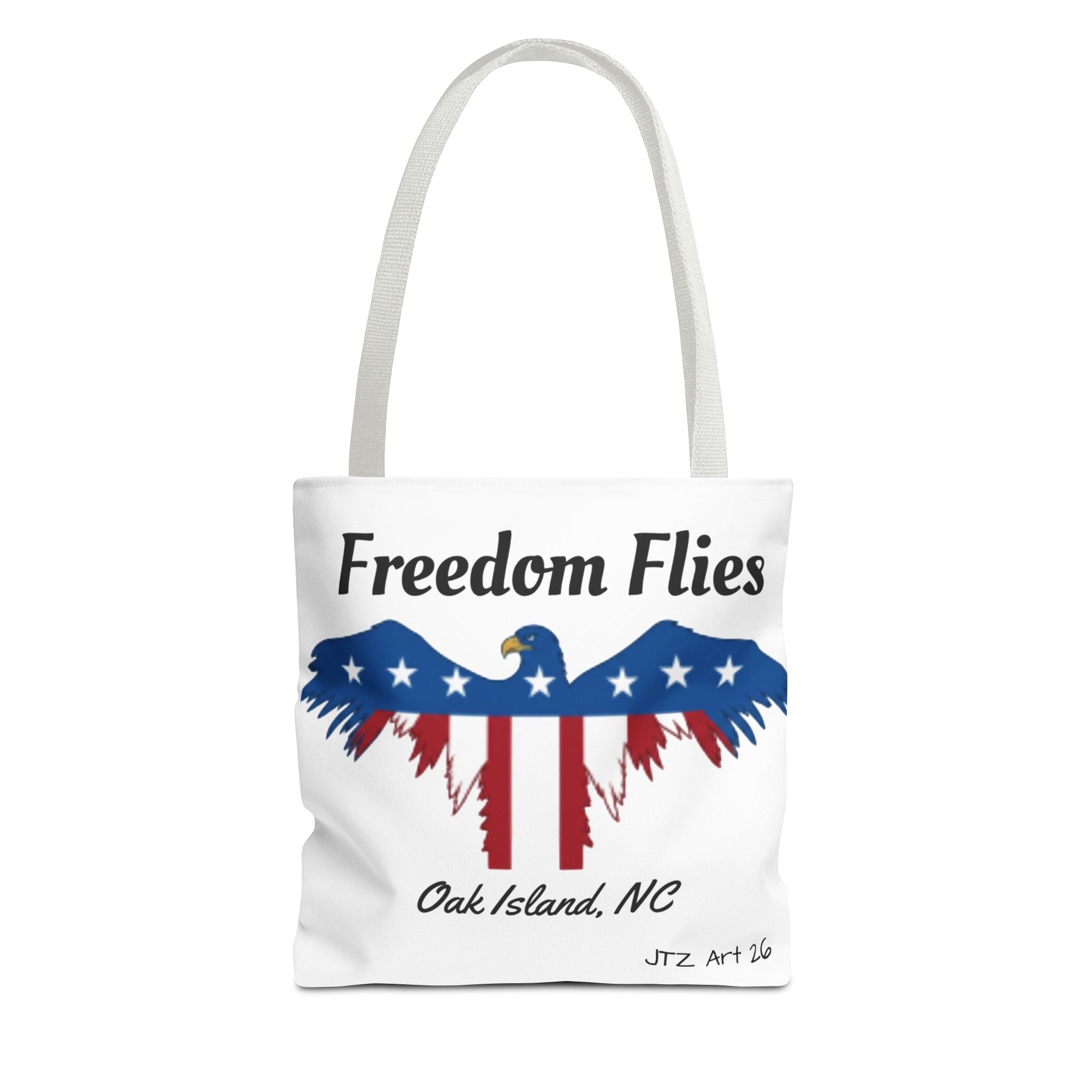 Freedom Flies Patriotic Eagle Tote Bag — Oak Island, NC USA Flag Design