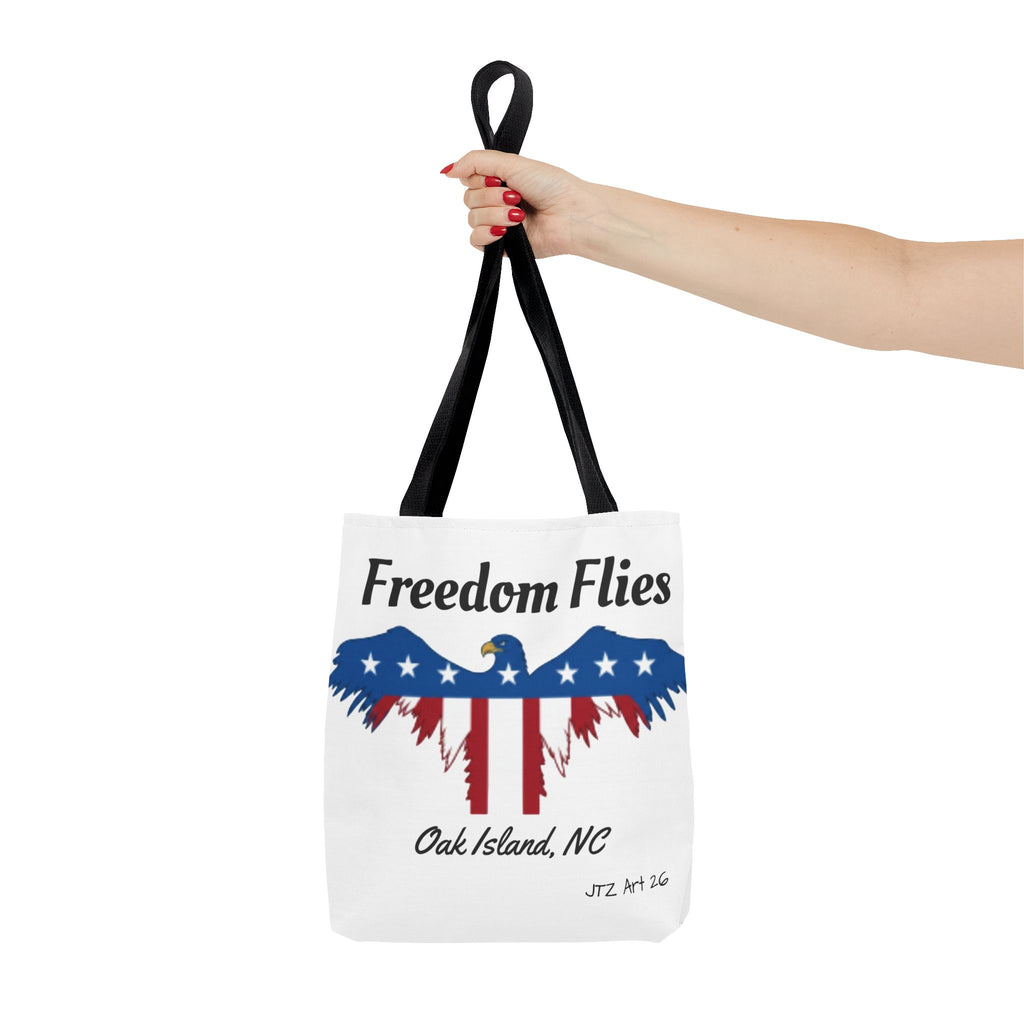 Freedom Flies Patriotic Eagle Tote Bag — Oak Island, NC USA Flag Design