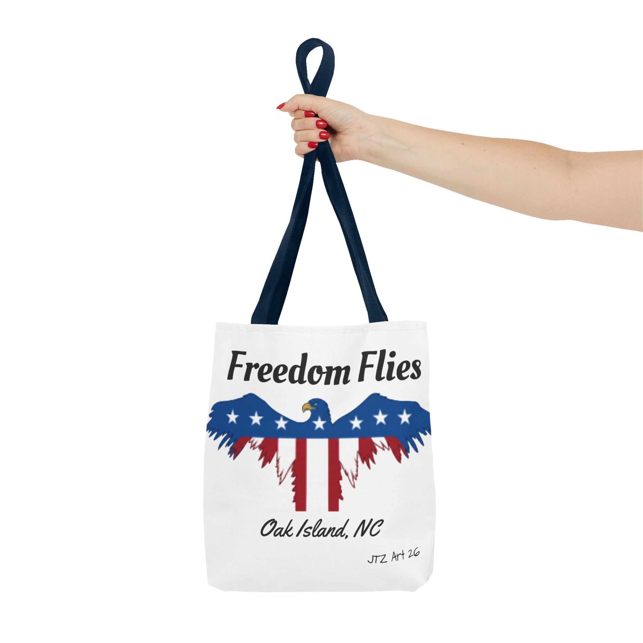 Freedom Flies Patriotic Eagle Tote Bag — Oak Island, NC USA Flag Design