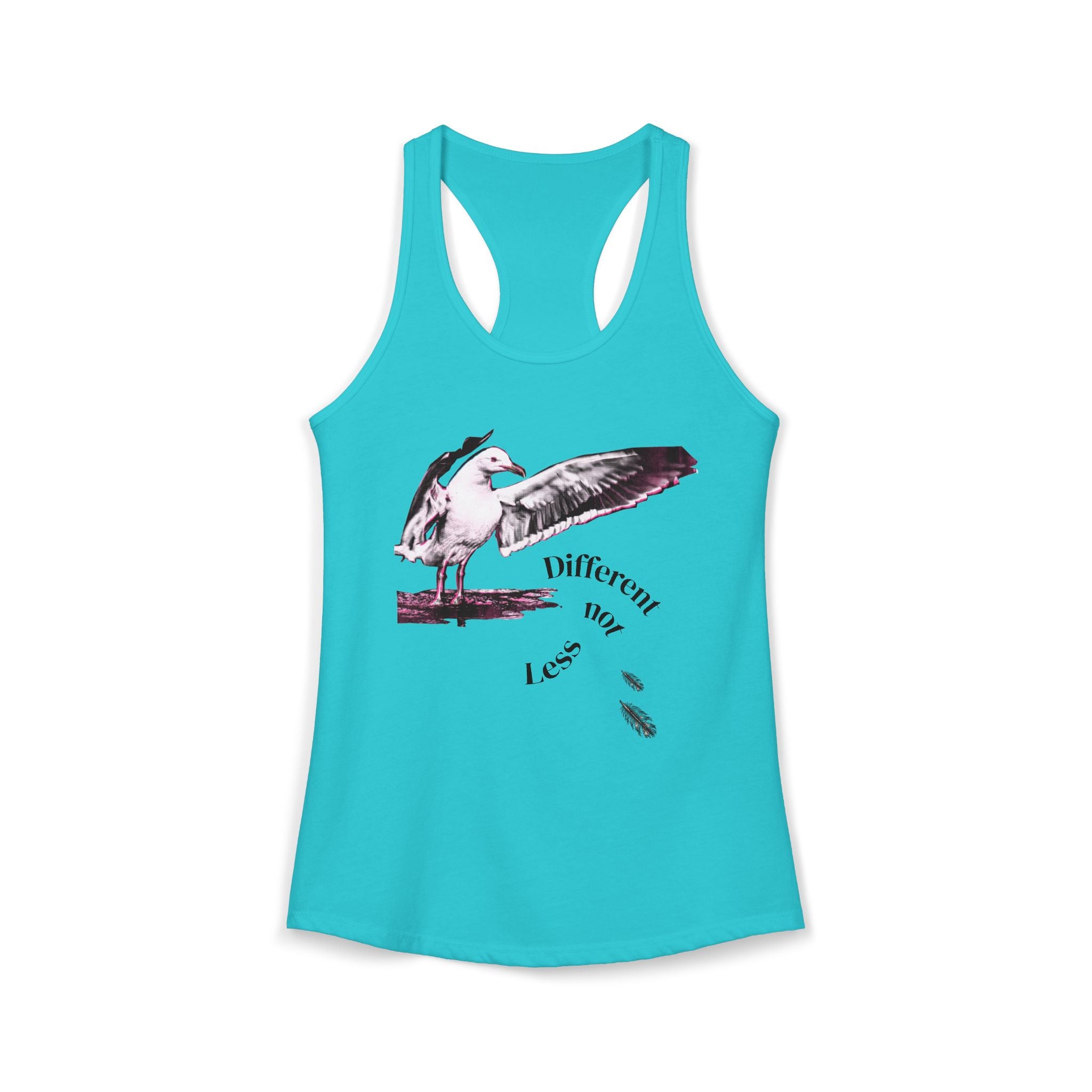Different Not Less Racerback Tank — Seagull Hug Graphic Women's Tank Top