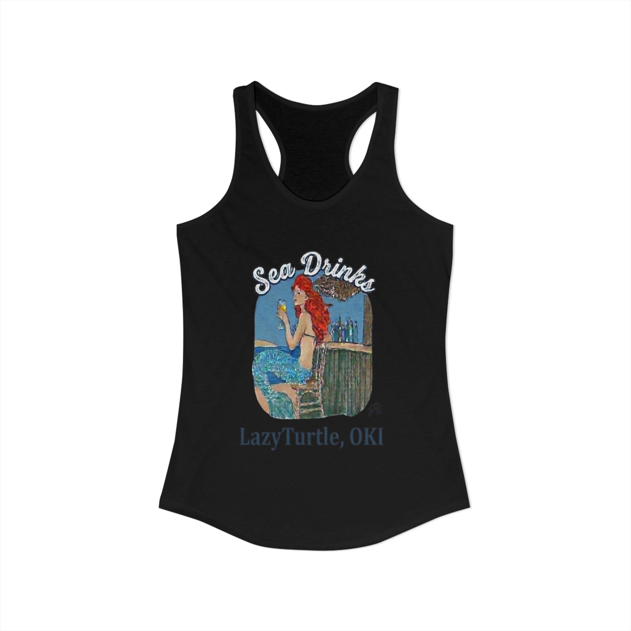 Sea Drinks Mermaid Racerback Tank — Lazy Turtle OKI Coastal Graphic Tank Top