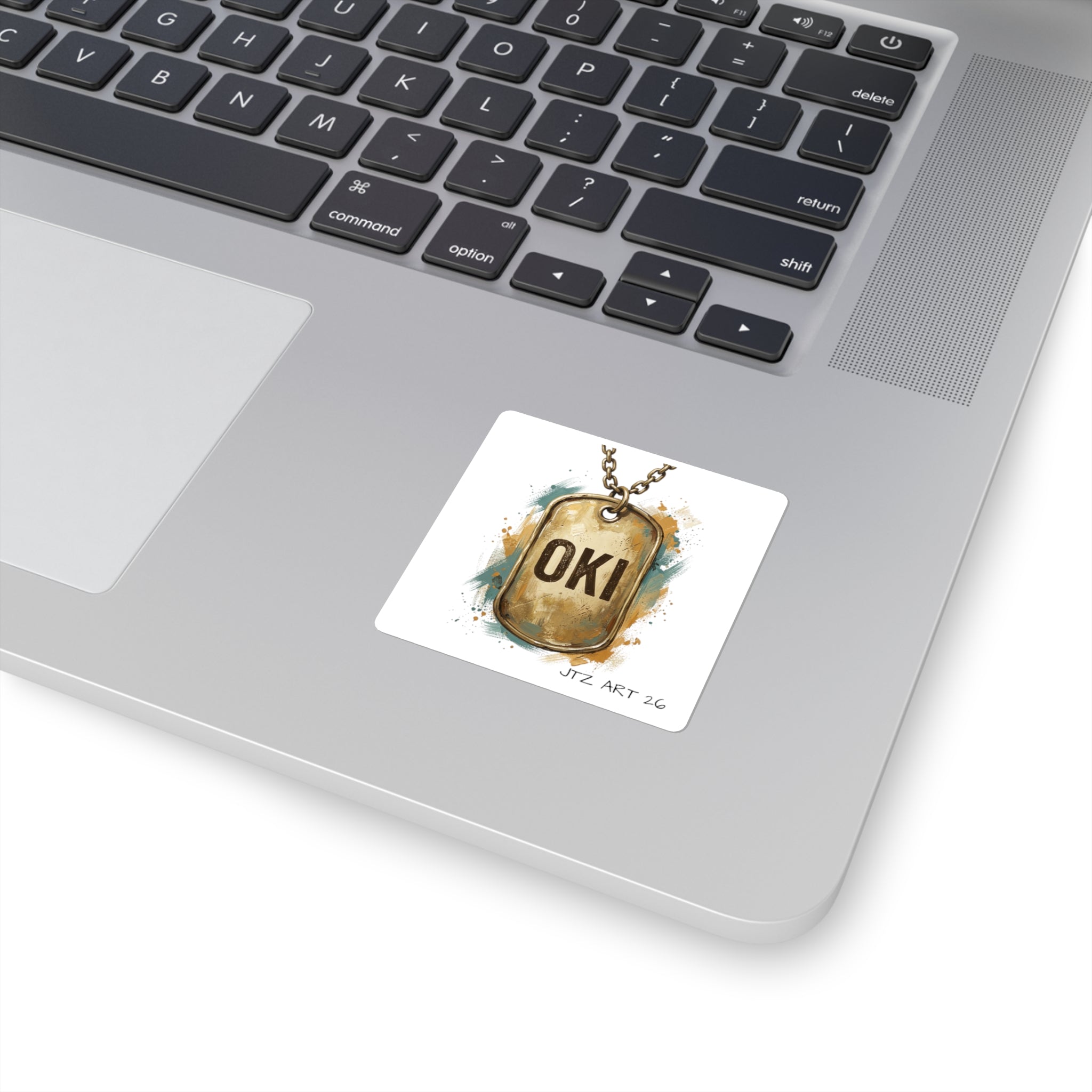OKI Dog Tag Sticker — Vintage Military-Style Square Sticker for Laptops & Gear