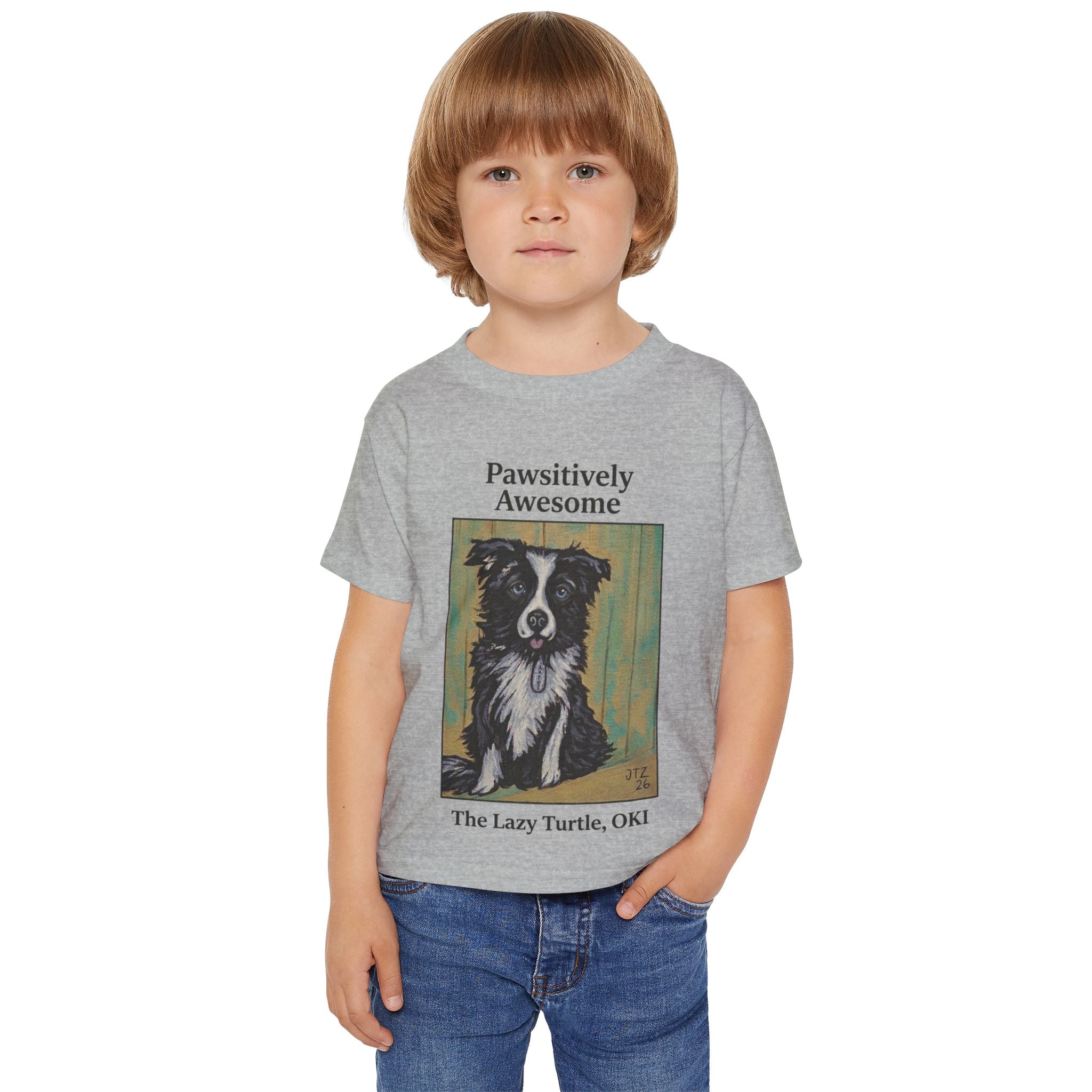 Toddler T-Shirt — "Pawsitively Awesome" Border Collie Graphic (The Lazy Turtle, OK)