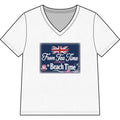 Women’s V-Neck Tee — "From Tea Time to Beach Time" British Flag Summer Shirt