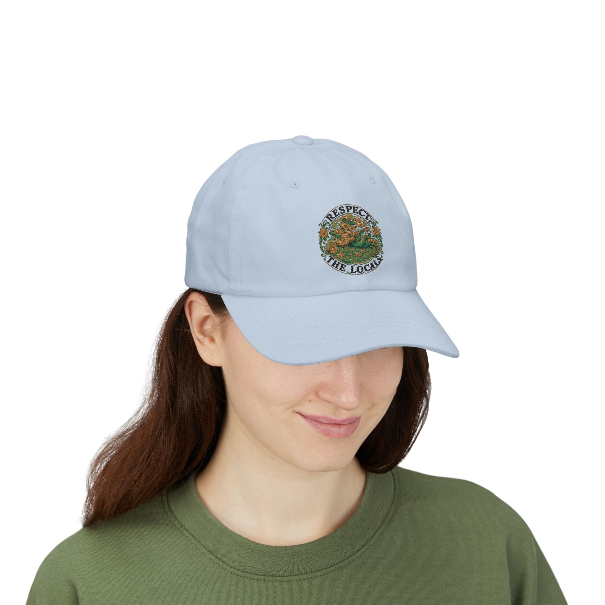 Respect The Locals Dad Cap — Embroidered Beach Vibes Hat (Back Reads "Art of OKI NC")