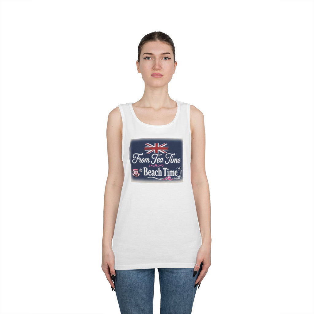 Beach Tank Top "From Tea Time to Beach Time" – British Flag Summer Tank