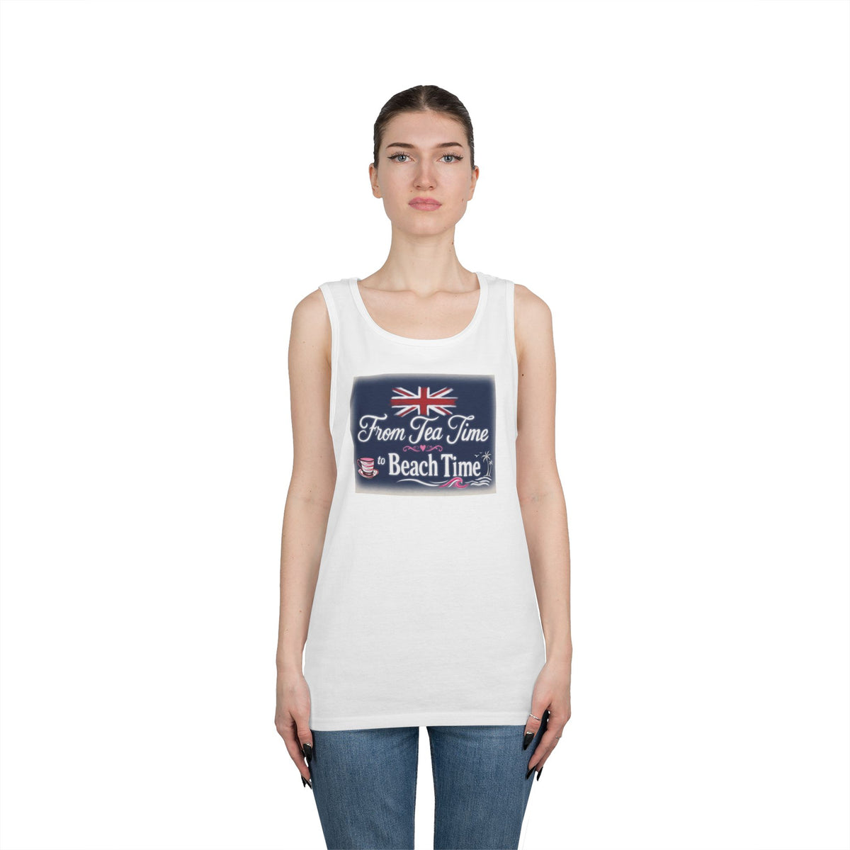 Beach Tank Top "From Tea Time to Beach Time" – British Flag Summer Tank
