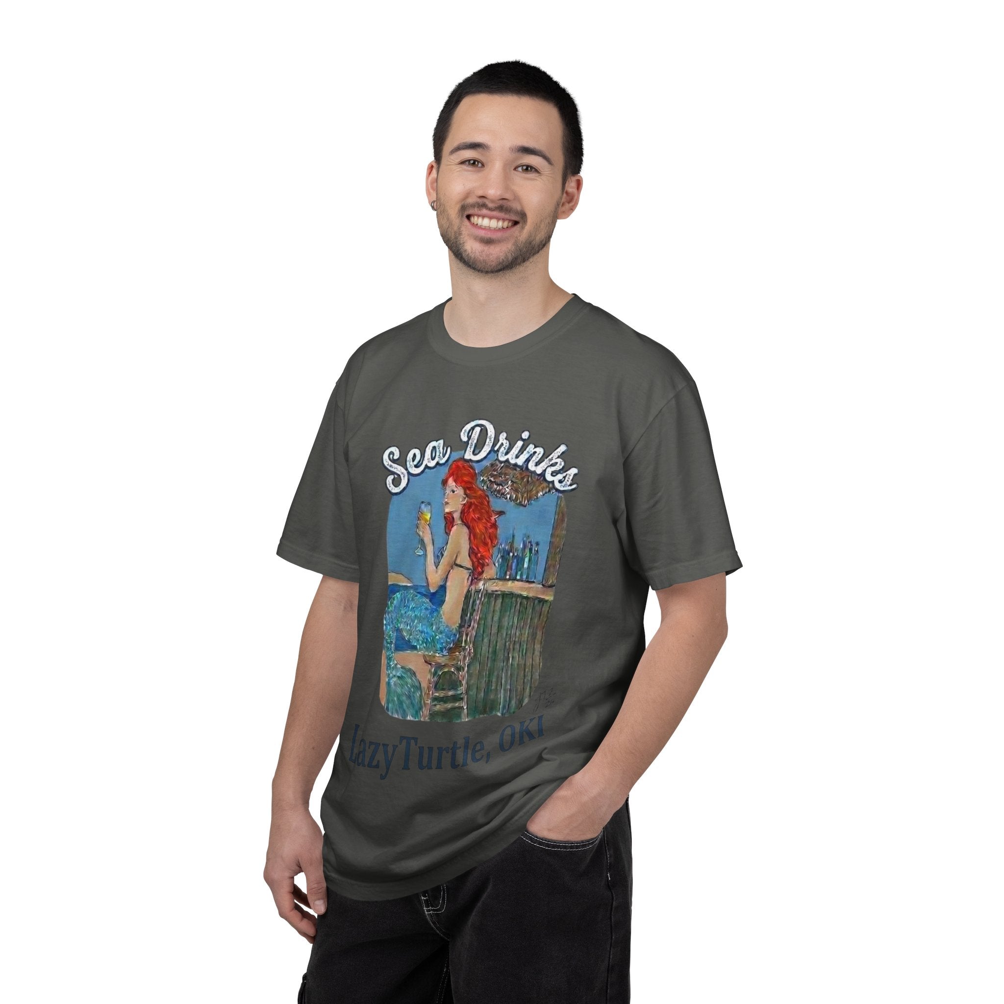 Sea Drinks Mermaid T-Shirt — Lazy Turtle, OKI Coastal Graphic Tee