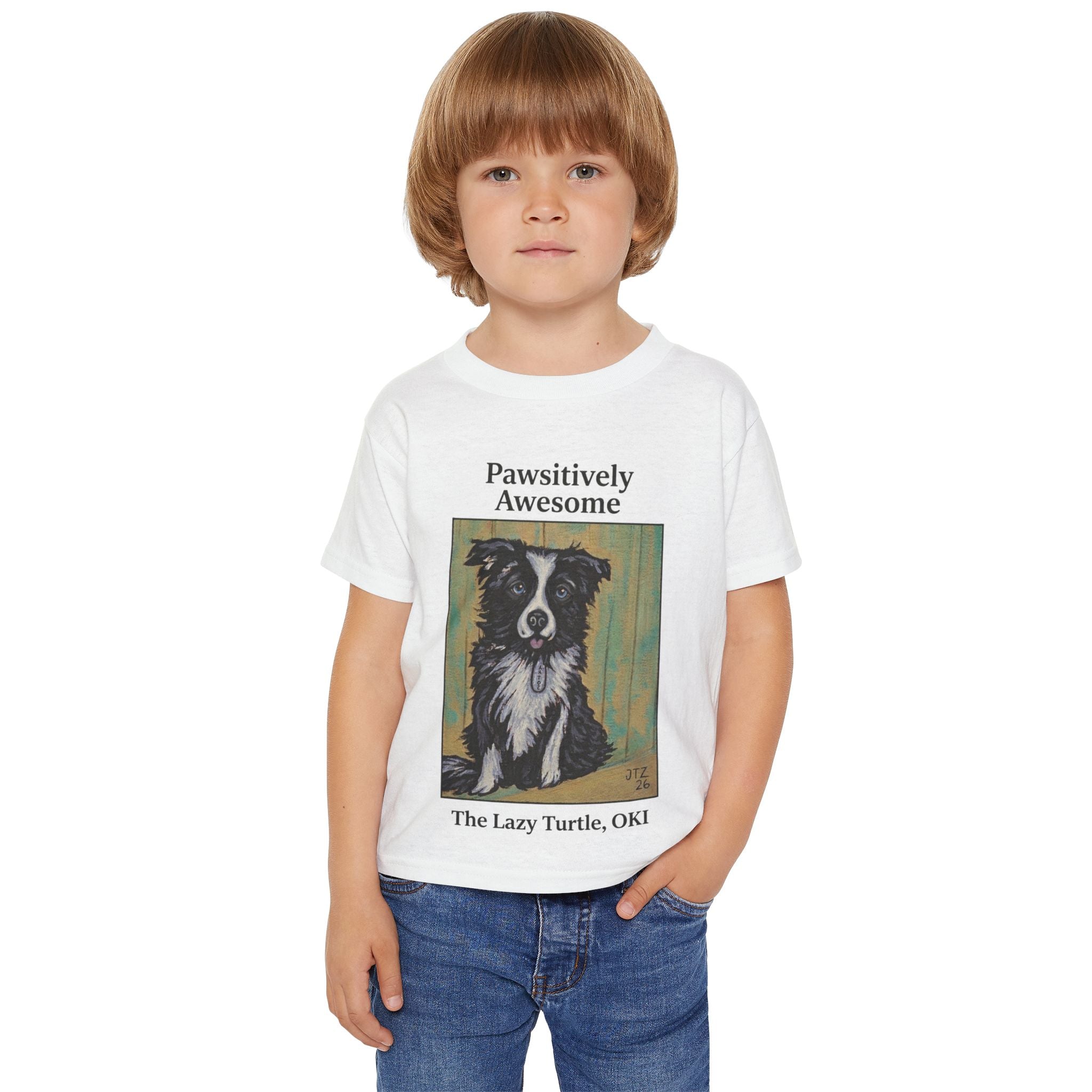 Toddler T-Shirt — "Pawsitively Awesome" Border Collie Graphic (The Lazy Turtle, OK)
