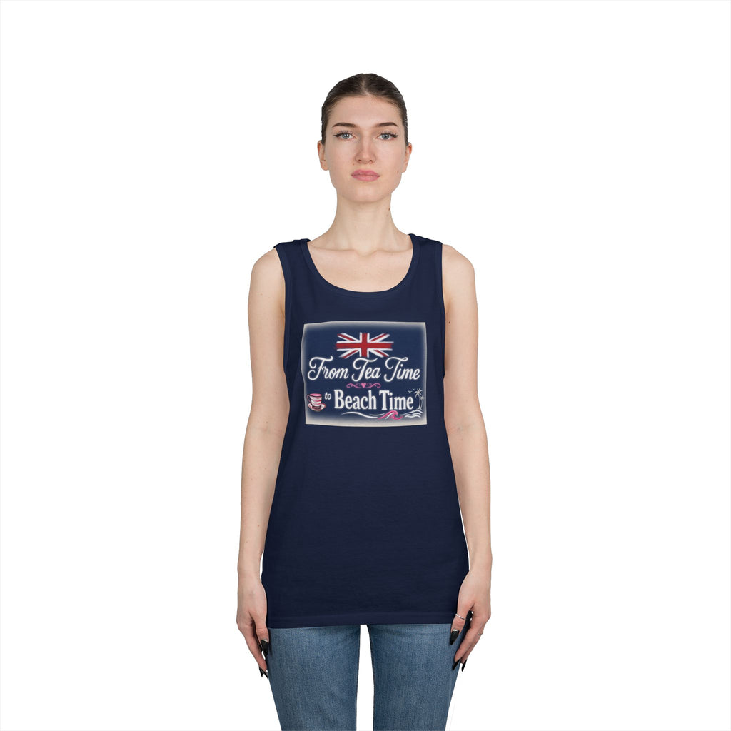 Beach Tank Top "From Tea Time to Beach Time" – British Flag Summer Tank