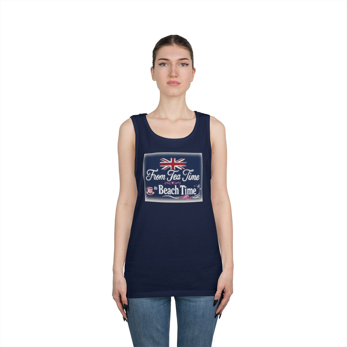 Beach Tank Top "From Tea Time to Beach Time" – British Flag Summer Tank