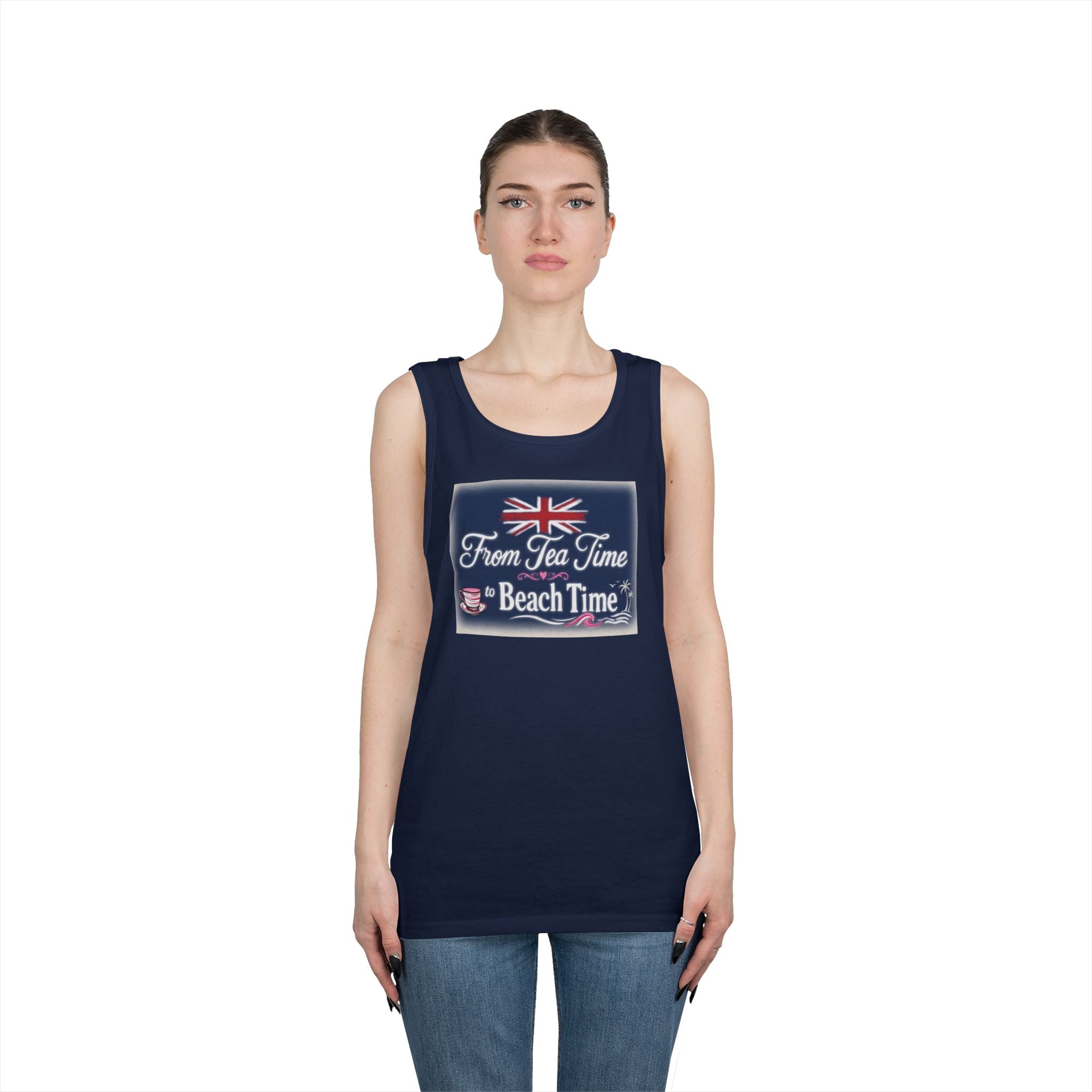 Beach Tank Top "From Tea Time to Beach Time" – British Flag Summer Tank