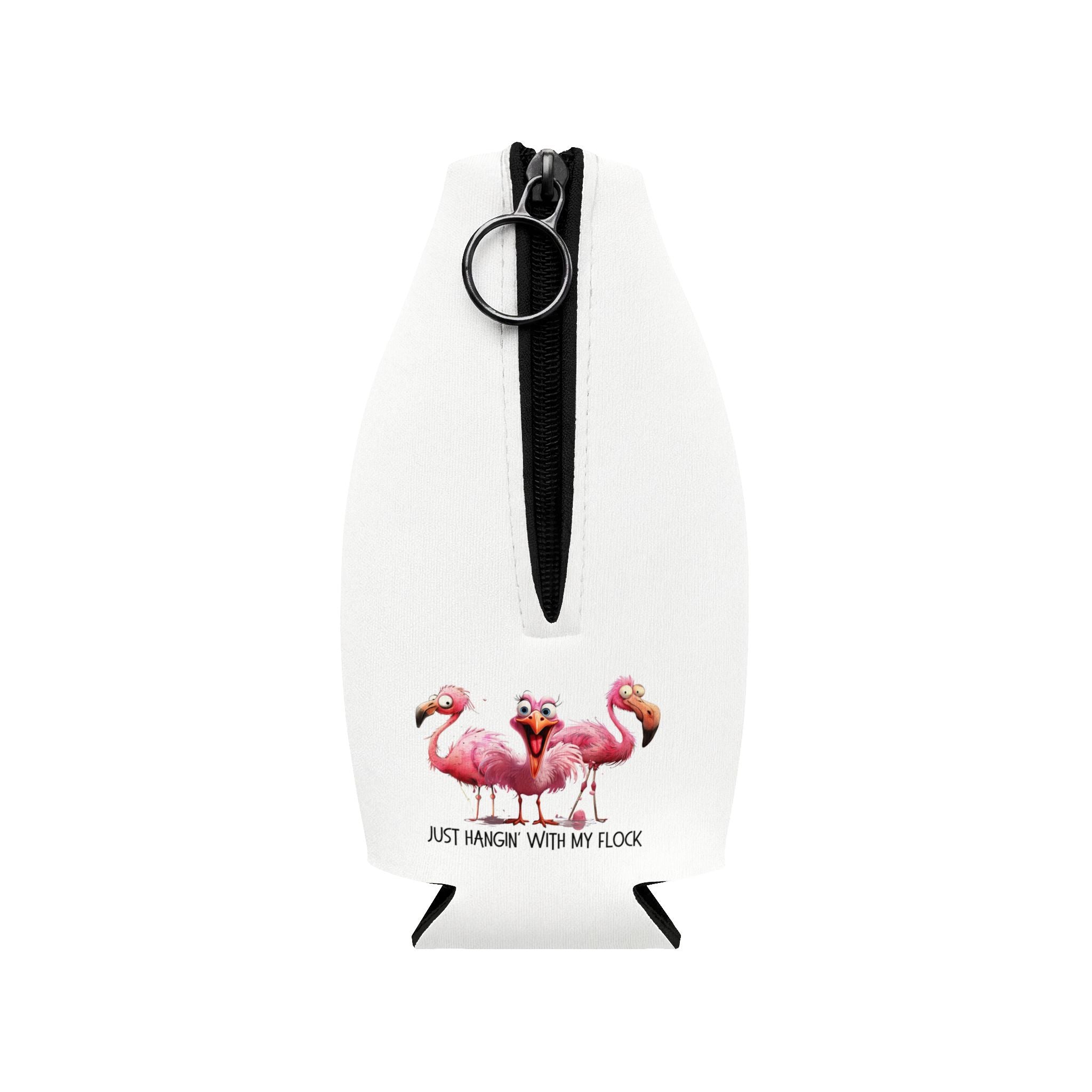 Flamingo "Just Hangin' With My Flock" Zip-Up Bottle Cooler Sleeve