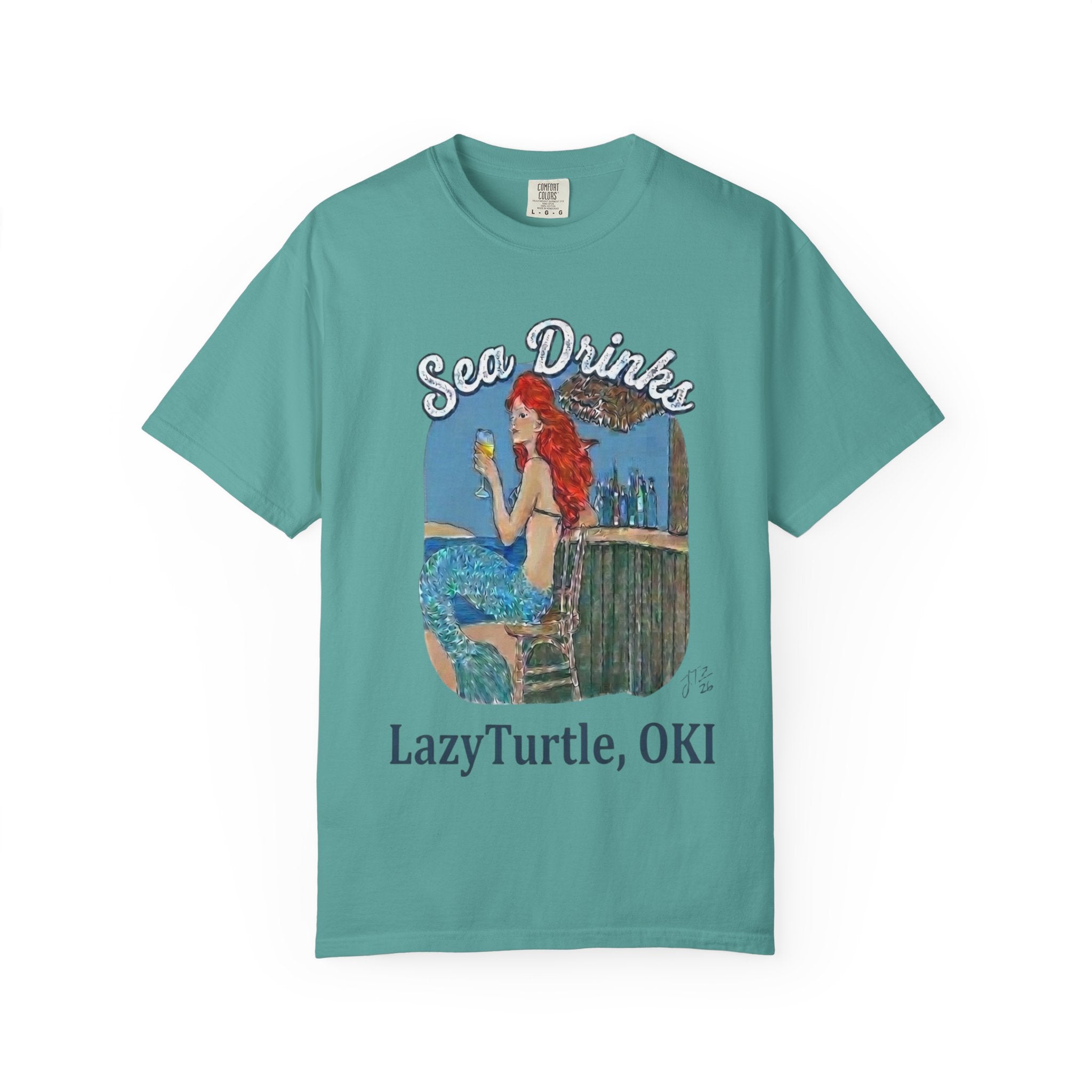 Sea Drinks Mermaid T-Shirt — Lazy Turtle, OKI Coastal Graphic Tee