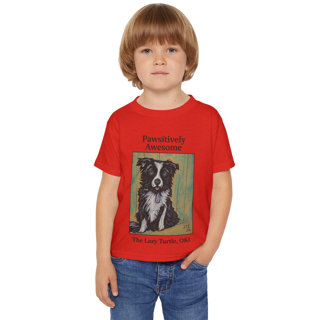 Toddler T-Shirt — "Pawsitively Awesome" Border Collie Graphic (The Lazy Turtle, OK)