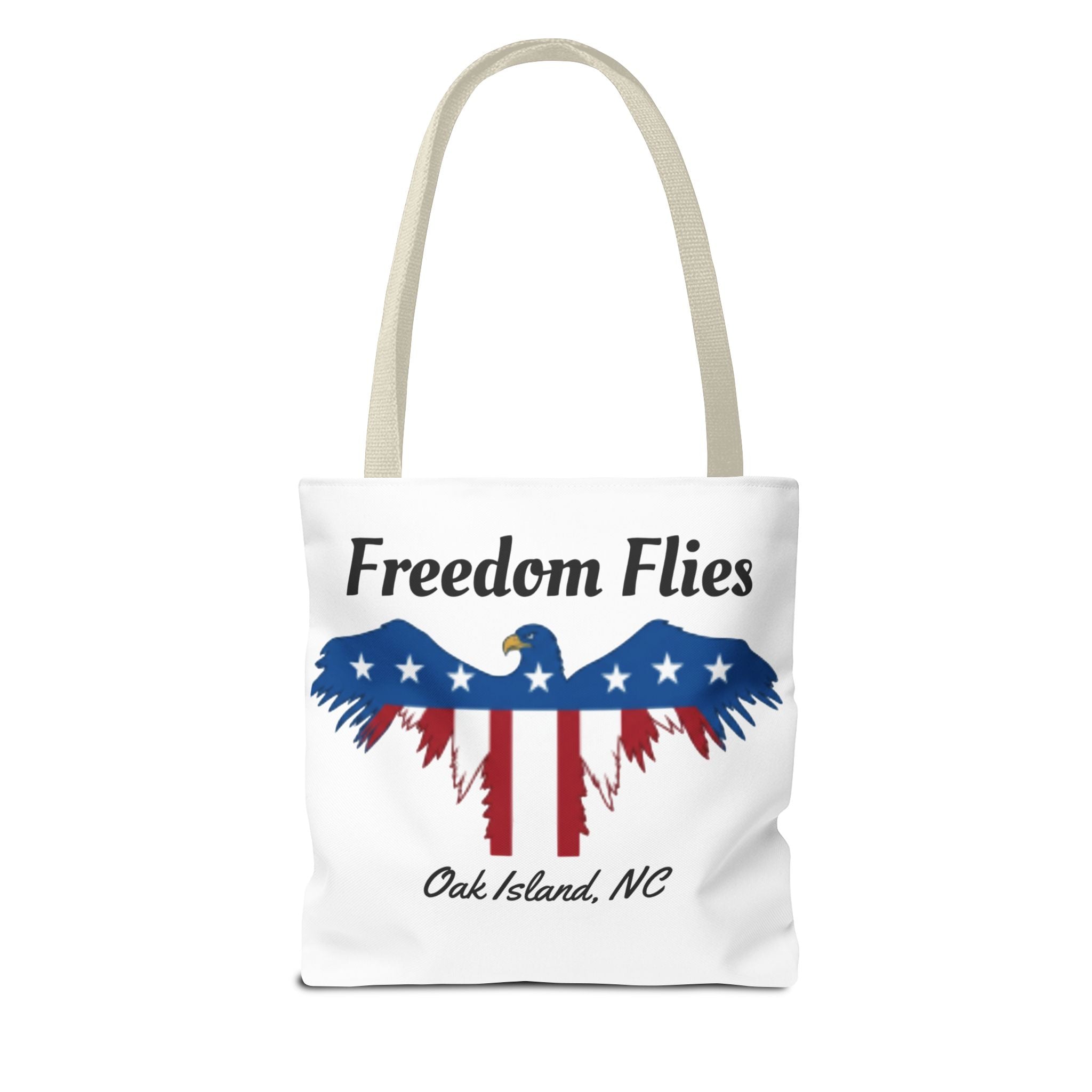 Freedom Flies Patriotic Eagle Tote Bag — Oak Island, NC USA Flag Design
