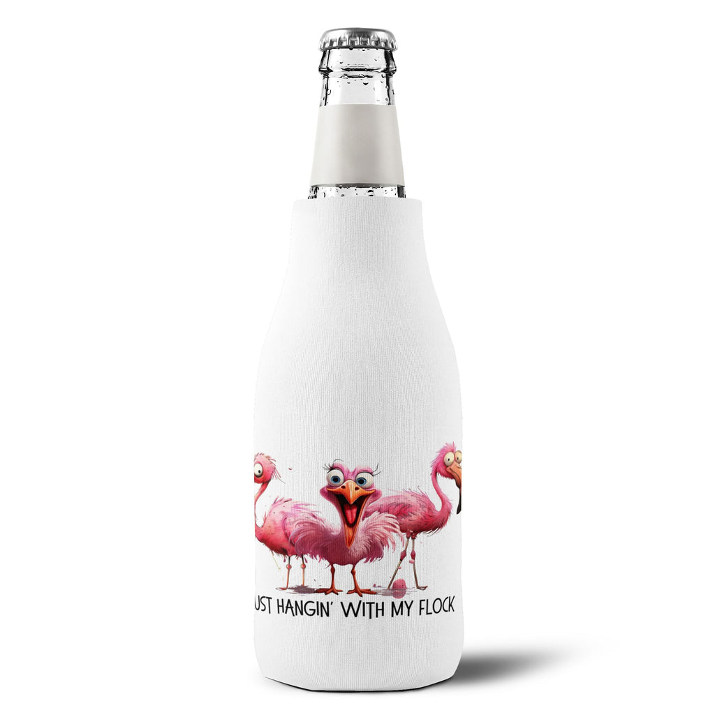 Flamingo "Just Hangin' With My Flock" Zip-Up Bottle Cooler Sleeve