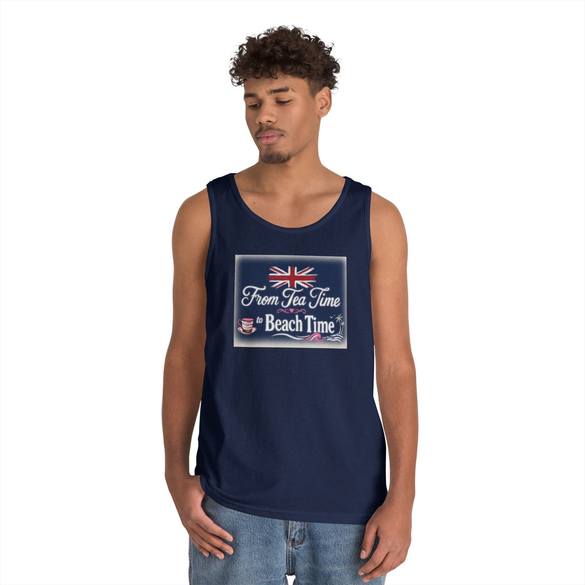 Beach Tank Top "From Tea Time to Beach Time" – British Flag Summer Tank