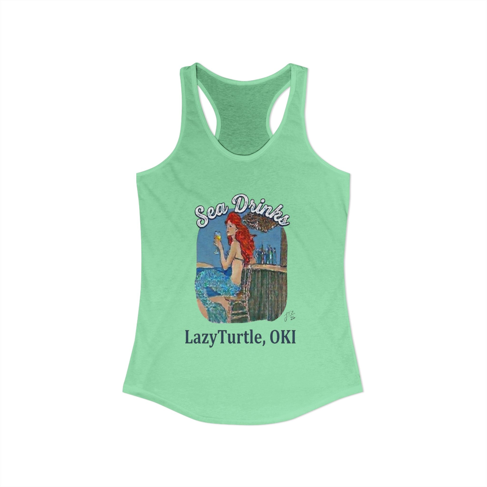 Sea Drinks Mermaid Racerback Tank — Lazy Turtle OKI Coastal Graphic Tank Top
