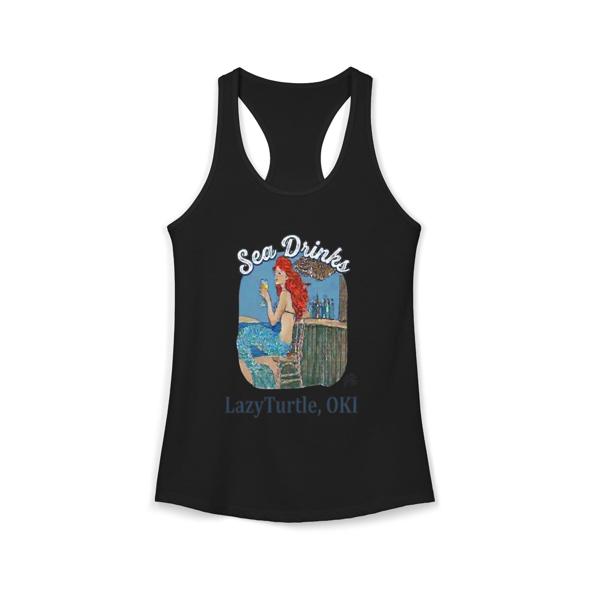 Sea Drinks Mermaid Racerback Tank — Lazy Turtle OKI Coastal Graphic Tank Top