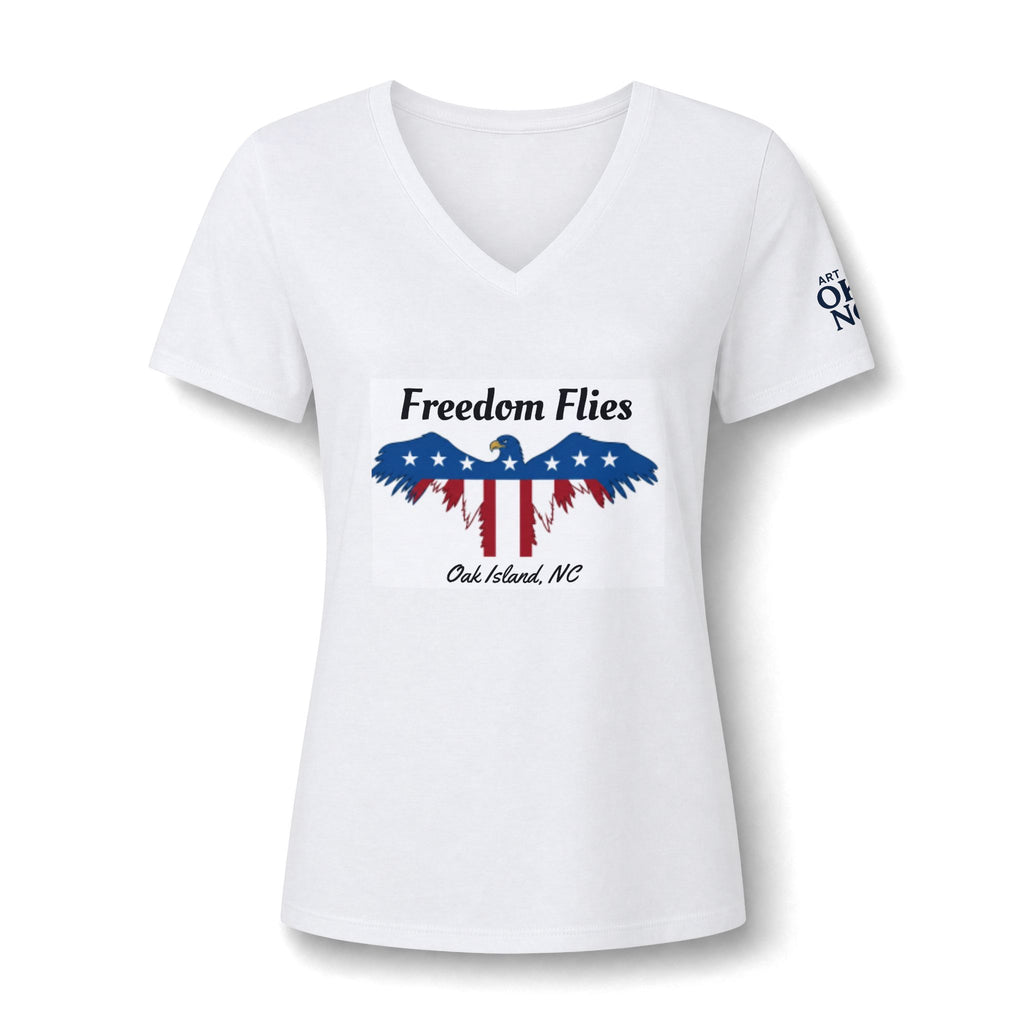 Freedom Flies V-Neck Tee – Patriotic Eagle USA Graphic