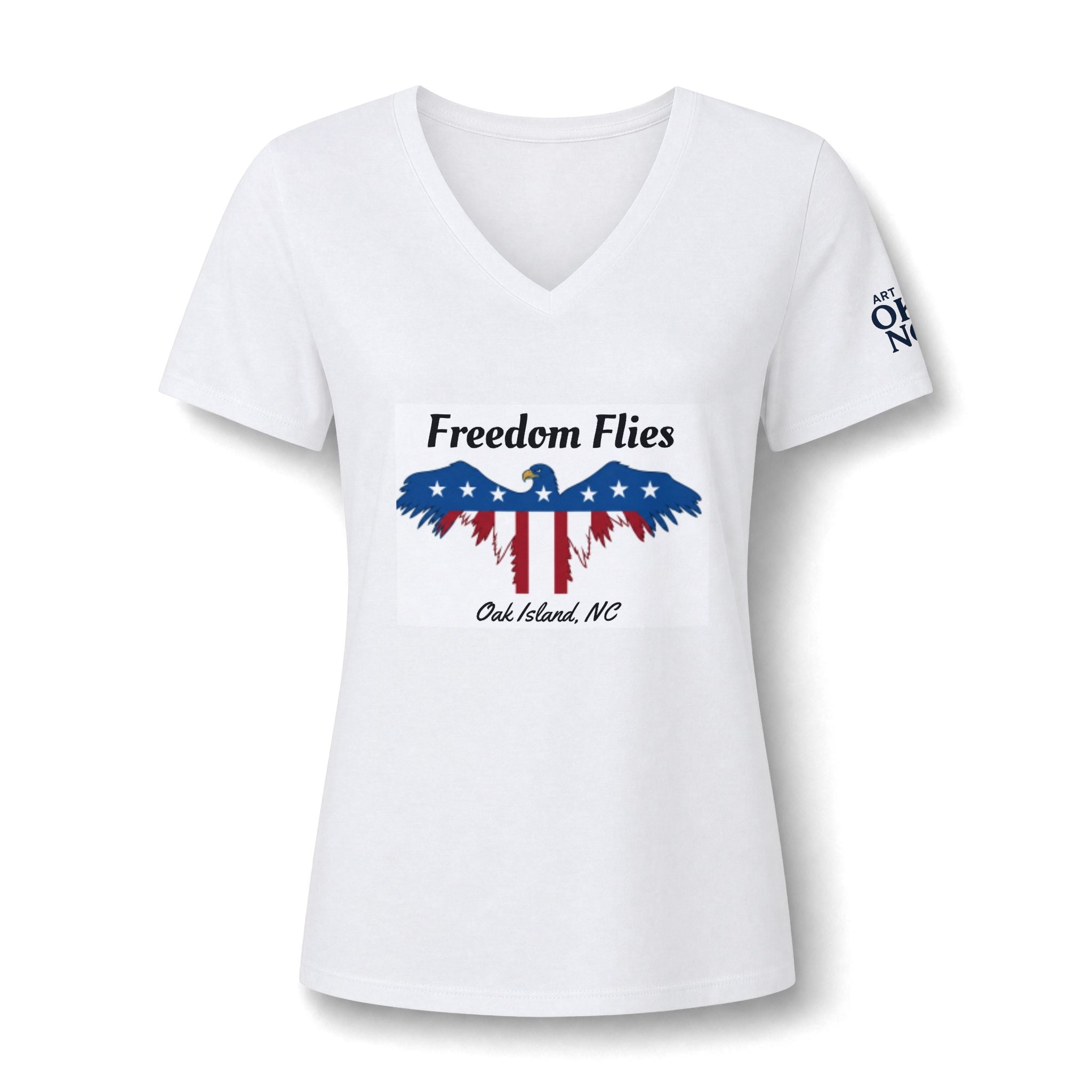 Freedom Flies V-Neck Tee – Patriotic Eagle USA Graphic