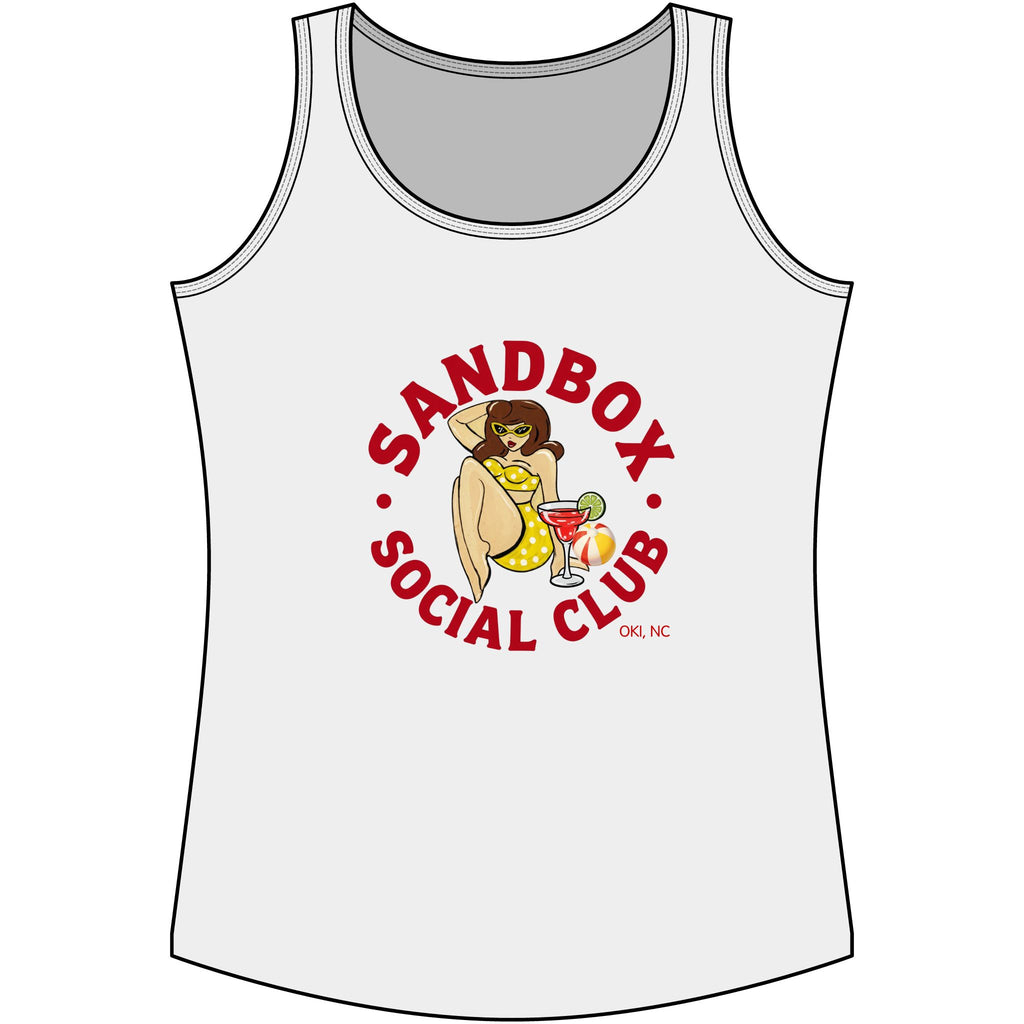 Sandbox Social Club Women's Tank Top — Retro Beach Pinup Graphic