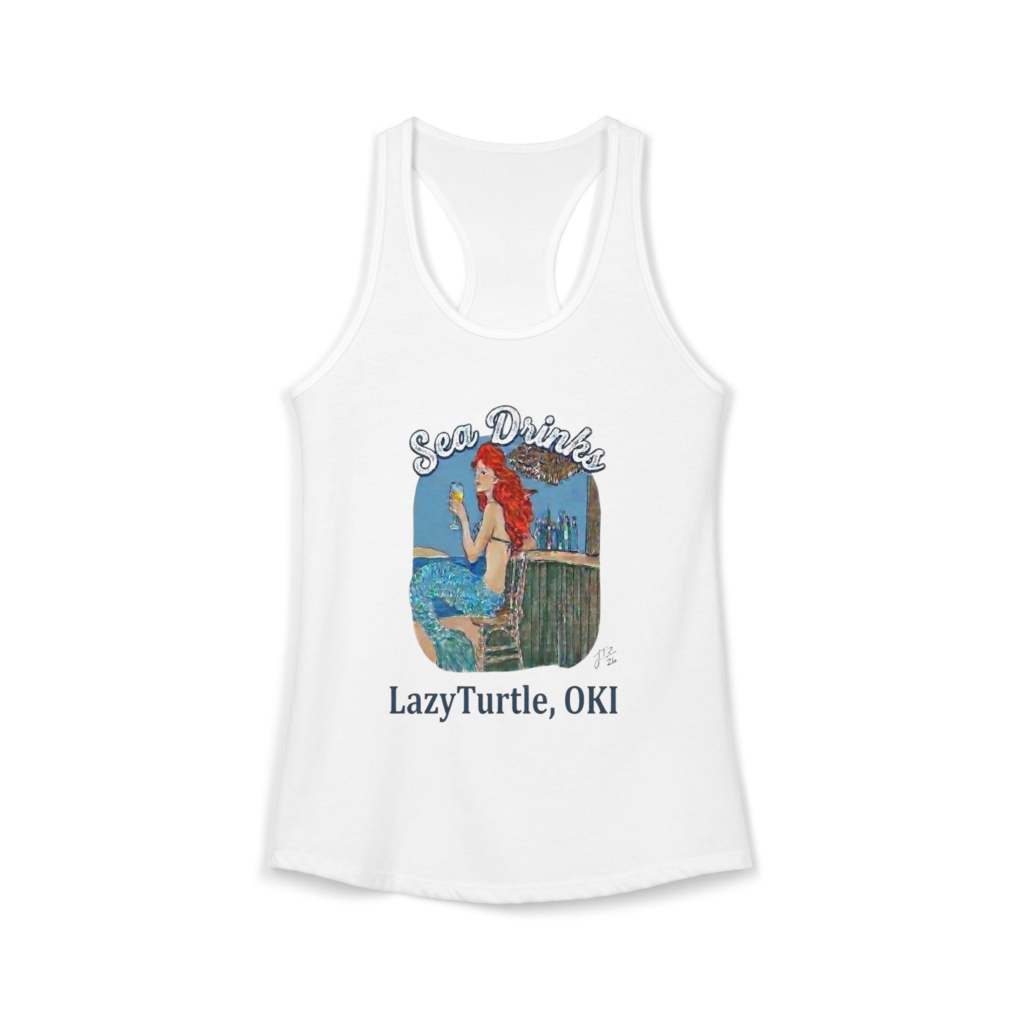 Sea Drinks Mermaid Racerback Tank — Lazy Turtle OKI Coastal Graphic Tank Top