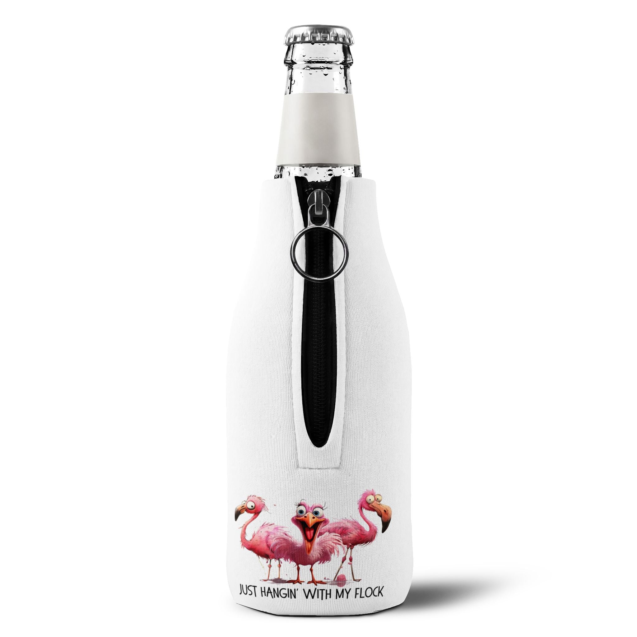 Flamingo "Just Hangin' With My Flock" Zip-Up Bottle Cooler Sleeve