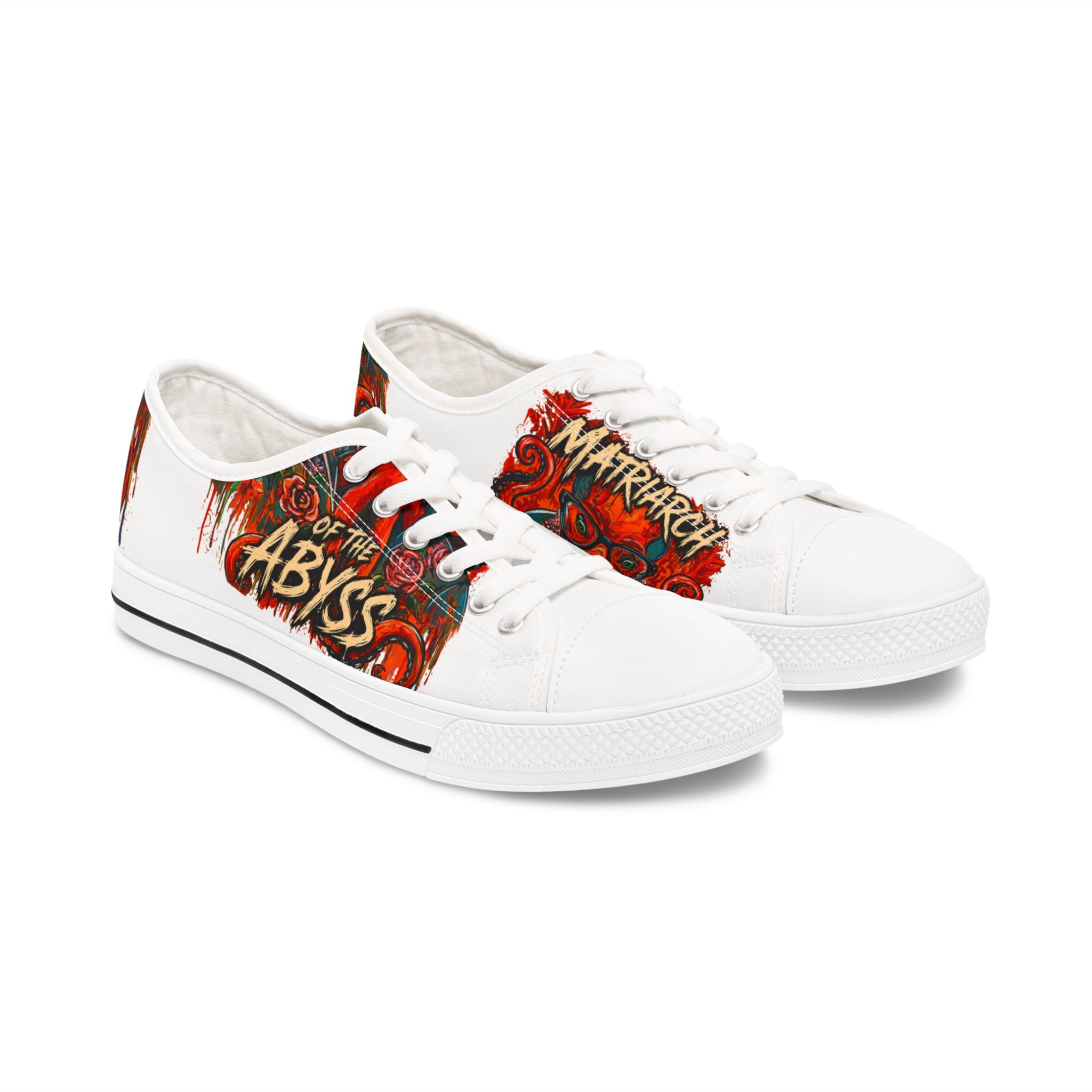 Low Top Sneakers — Red Octopus 'Abyss' Graphic Women's Canvas Shoes