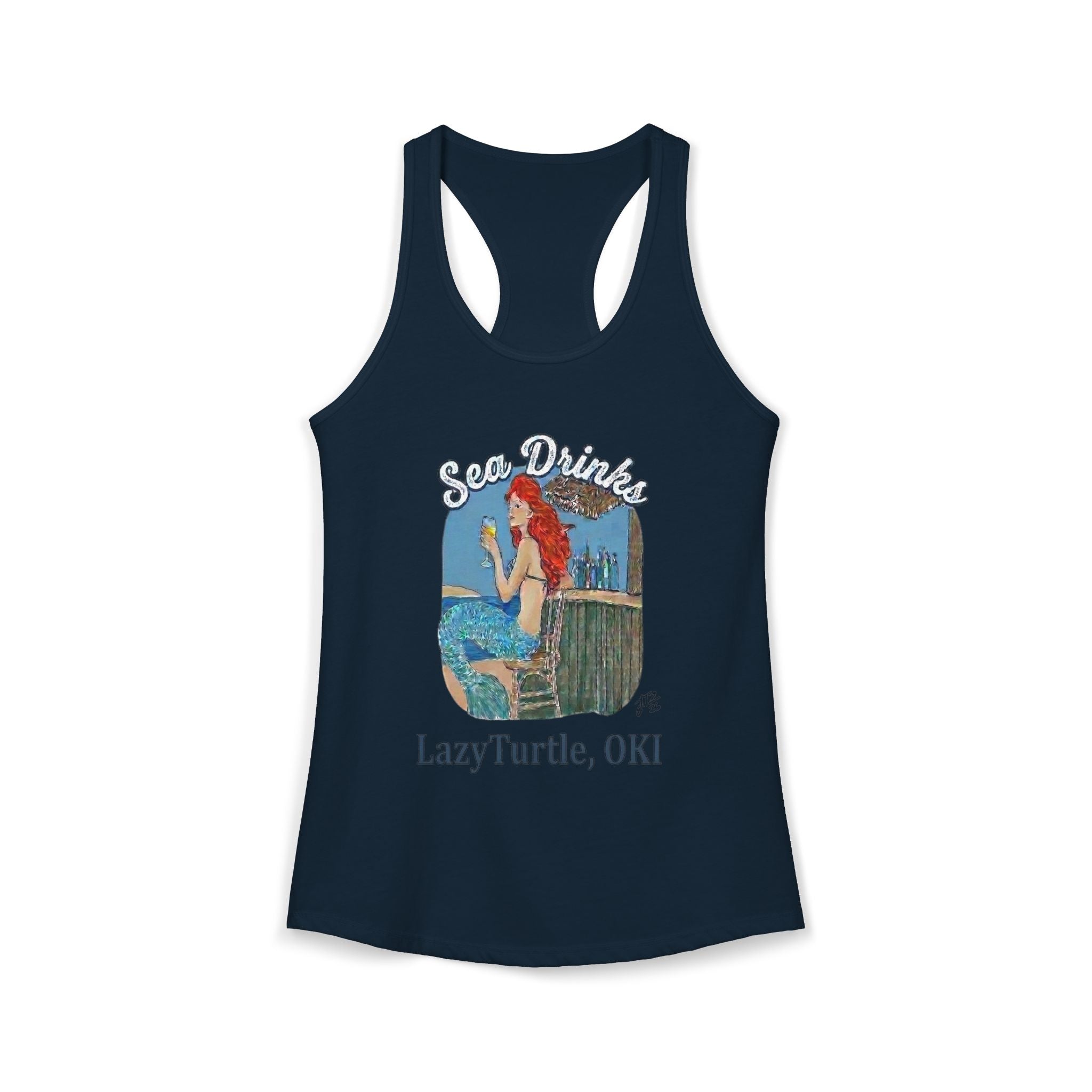 Sea Drinks Mermaid Racerback Tank — Lazy Turtle OKI Coastal Graphic Tank Top
