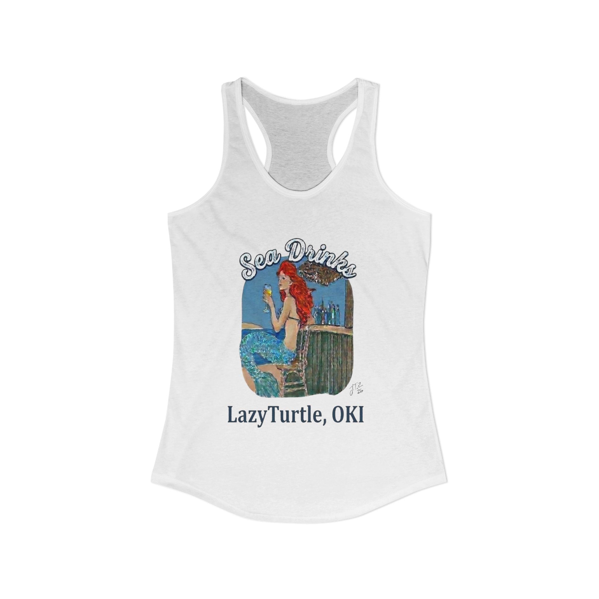 Sea Drinks Mermaid Racerback Tank — Lazy Turtle OKI Coastal Graphic Tank Top